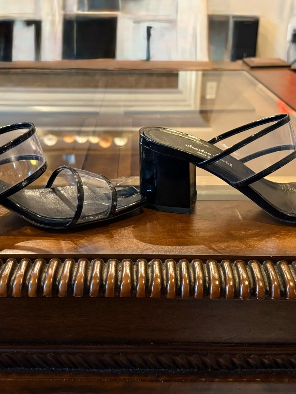 Charles David Clear Strap Heels | Black Patent | Size 39 (8.5) - Picture 4 of 6